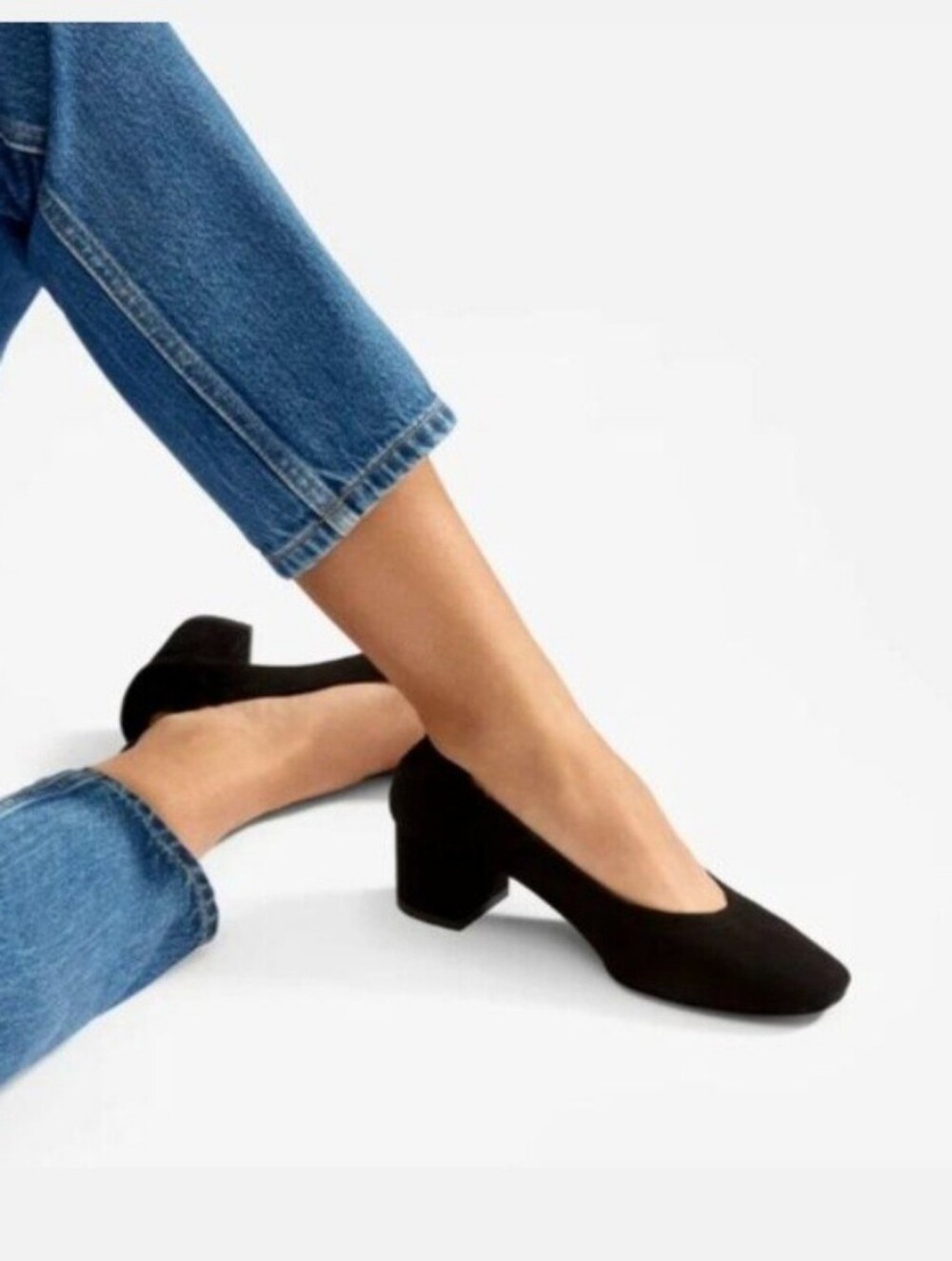 Everlane The Day Heel Black Suede Block Heel Pumps 10.5